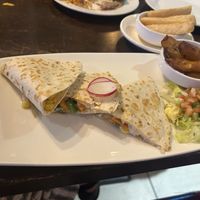 Veggie quesadilla with vegan cheeze, yucca fries and plantains   at Tapas and Tequila in Blue Ridge