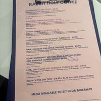 Lunch menu  at Rabbit Hole Coffee in Otley