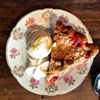 Strawberry Rhubarb Crumb Pie, with ice cream at Modern Love in Omaha