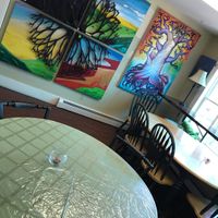 inside tables  at Aroma Coffee Art Gallery in Hammondsport