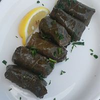 Vegetarian Domathes: grape leaves w/ rice & herbs, served cold w/ a lemon wedge at The Parthenon Greek Grill in Lincoln