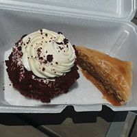 Red Velvet Kok, Amaretto Dipped Baklava at The Parthenon Greek Grill in Lincoln