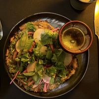 Rice crepe with herbs  at Alkemē in Santa Fe