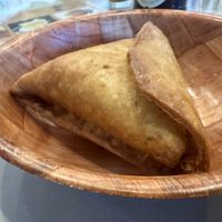 Sambusas stuffed with lentils   at Rahel's Vegan Cuisine in Los Angeles