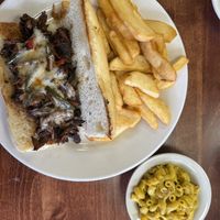 Mushroom grinder with Mac and cheese(be sure to get this)  at Ike's Vegan Barbecue in Cincinnati