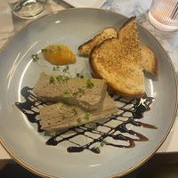 Vegan pate made with mushroom and cashews. They brought me sourdough bread to have with it as the brioche shown is not vegan    at Longet in Venice