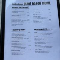 Vegan section of the menu  at Marina Lunga in Balmain