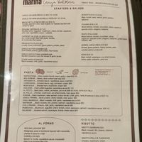 Menu  at Marina Lunga in Balmain