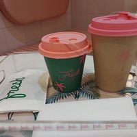 Smoothie and matcha + cookie at Fresh Superfood Cafe in Seef