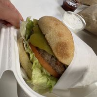 Big yummy pepper on vegan burger  at Cool Cat Express in Lahaina