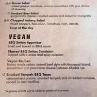 vegan section on menu  at True BBQ and Whiskey Bar in Munster