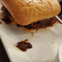Shaved BBQ Seitan Sandwich. Came w/fries & vegan slaw at True BBQ and Whiskey Bar in Munster