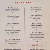 Italian side vegan menu at True BBQ and Whiskey Bar in Munster