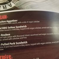vegan menu as of April 2019 - they also sometimes have vegan desserts! at True BBQ and Whiskey Bar in Munster