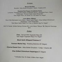 Vegan menu at Red & The Wolf in Clawson