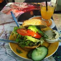 Vegan Warm Bagel with Hummus, Tomato, Cucumber, Avo and Lettuce! at Bagels & Beans - De Clercqstraat in Amsterdam