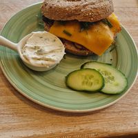 Pulled mushroom bagel with vegan cheeze and chives cream cheese at Bagels & Beans - Keizersgracht in Amsterdam