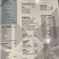 Food menu  at Mia's Brooklyn Bakery in New York City