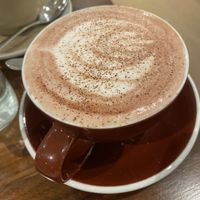 Red velvet hot chocolate with soy milk   at Mia's Brooklyn Bakery in New York City