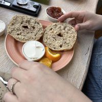 plain cream cheese and strawberry jam  at Bagels & Beans - Roetersstraat in Amsterdam