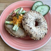 Thai chicken chili on an everything bagel   at Bagels & Beans - Roetersstraat in Amsterdam