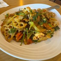 Lotus Root Veggie Stir Fry at Fusion Fare Restaurant in Santa Cruz
