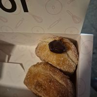 Mocha ($7.00) and cinnamon donuts ($5.00): ok, better after airfrying; couldn't taste coffee in the mocha donut just darkish chocolate of a custardy texture at Rude Boy in Sydney