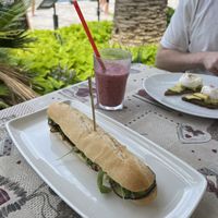 Vegan sandwich! This was super delicious - it had fried eggplant, mushrooms, avocado and hummus! I was pleasantly surprised, I wasn’t expecting much but it was very tasty.  at Vita Health Food Bar in Hvar