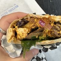 Vegan Tofu Scramble Wrap (with hot sauce, add mushrooms)   at Saving Gigi Cafe in Toronto