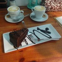 Vegan cake and lattes at Sanissimo - Malasaña in Madrid