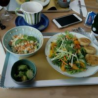 chickpea balls with vegetables salad, cous-cous salad and bussels sprouts  at Casa e Bottega Positano in Positano