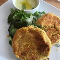 The chickpea cakes with avocado "creme" at Casa e Bottega Positano in Positano