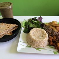 Creamy carne platter and Quesadilla  at VLife in New York City