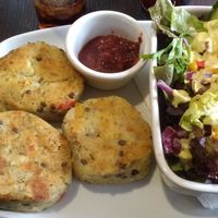 Potato lentil cakes with side salad (vegan dressing) at The Fig Tree in Kilkenny