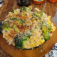 Vegan steak n broccoli Mac and Cheese at Aisha's Plant-Based Eatery in Miami
