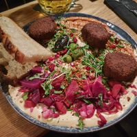 Vegan mezze plate with falafel at Informace in Prague
