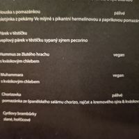 Menu at Informace in Prague