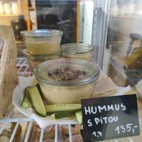 Hummus on the menu at Café DOX  in Prague