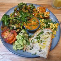 Vegan cooked breakfast. at Kin Cafe Vegetarian in London
