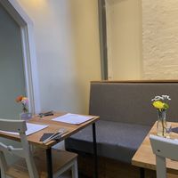 The cafe, really nicely decorated   at Kin Cafe Vegetarian in London