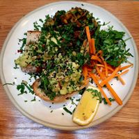 On Toast with Avocado and mushrooms at Kin Cafe Vegetarian in London