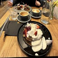 Pancakes (and waffles in the background)  at Kin Cafe Vegetarian in London