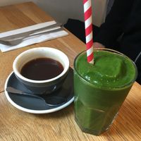 Americano and green kick smoothie   at Kin Cafe Vegetarian in London