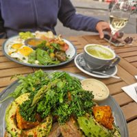 Began KIN benedict breakfast and Veggie KIn breakfast at Kin Cafe Vegetarian in London