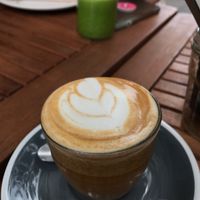 vegan soy flat white at Kin Cafe Vegetarian in London