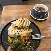 Burrito and salad for lunch  at Kin Cafe Vegetarian in London