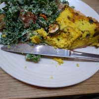 vegan tofu quiche and kale salad at Kin Cafe Vegetarian in London
