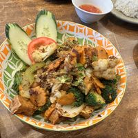 Vegan lemongrass and chilli stir fry - very tasty & very spicy!  at Blue Lotus Restaurant & Cafe Vietnamese Cuisine in Geelong