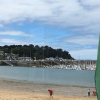 View from the cafe at low tide at Cafe Vegan de la Plage in Saint-malo