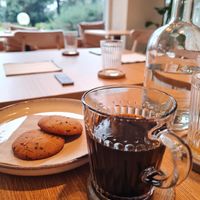 Cicory and barley coffee with miso-chocolate cookies at La Cucina di Kalan in Monza